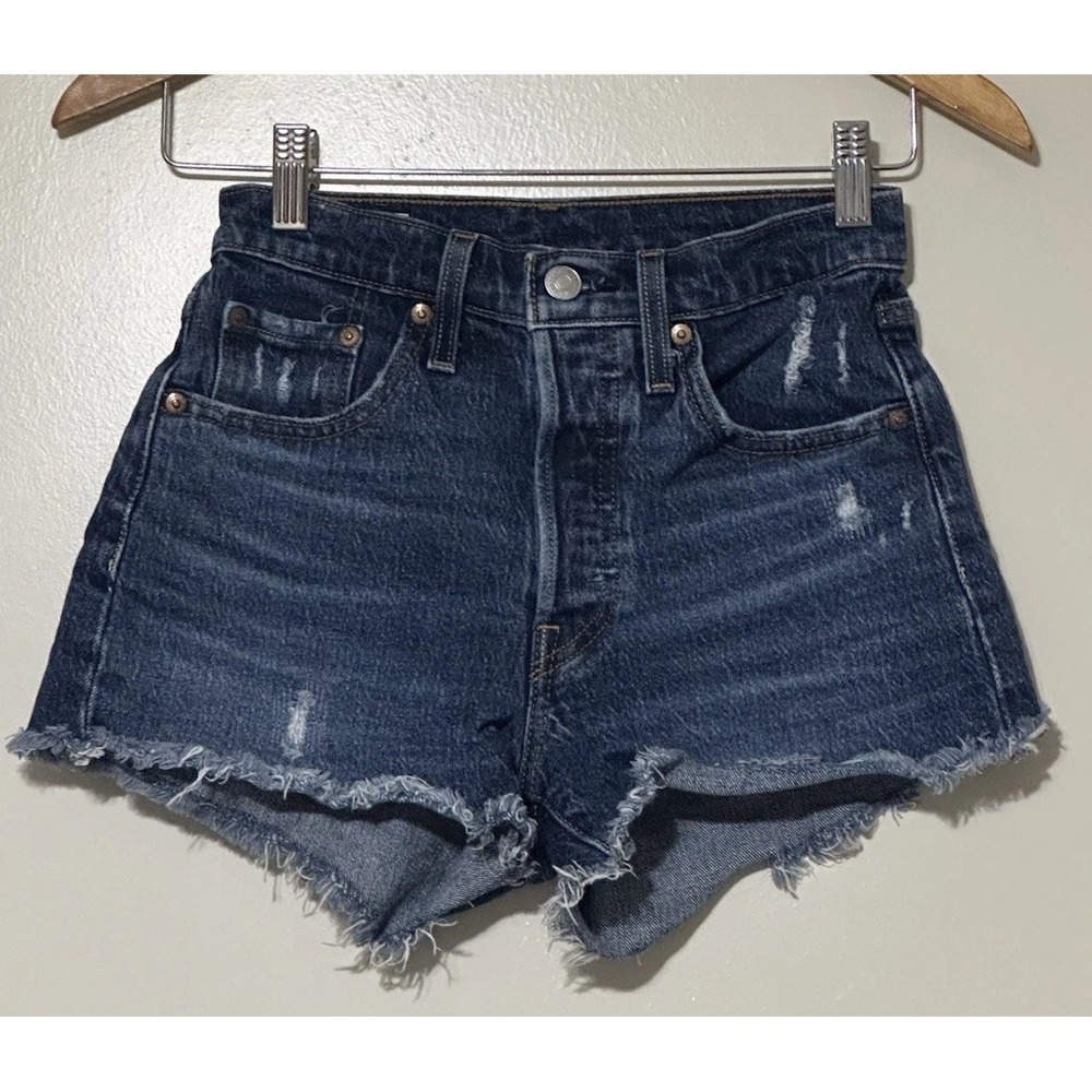 Levi's 501 Denim Distressed Cutoff High Rise‎ Button Fly Shorts Women's Size 24
